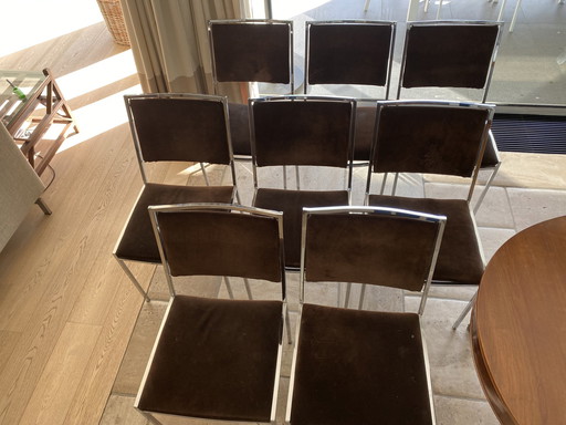 8x Chromen Stoelen Met Bruin Suède