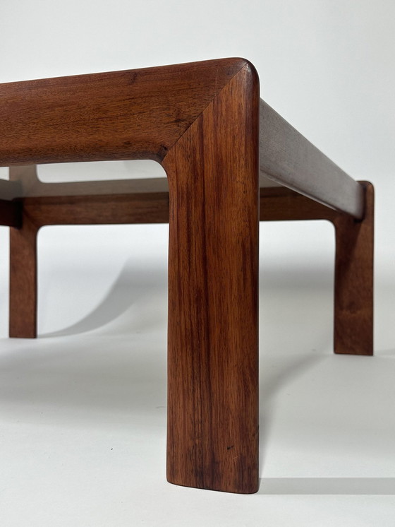 Image 1 of Grote Mid Century Lage Salontafel Met Gerookt Glazen Top, 1960S