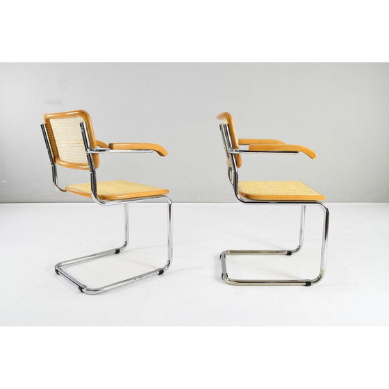 Image 1 of Paar vintage stoelen model B64 in chroomstaal en beuken van Marcel Breuer, Italië 1970