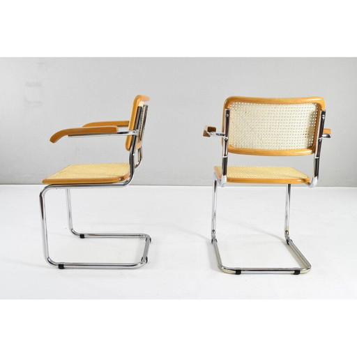 Paar vintage stoelen model B64 in chroomstaal en beuken van Marcel Breuer, Italië 1970