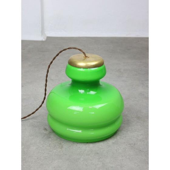 Image 1 of Vintage "Big Green" hanglamp van messing en glas, Italië