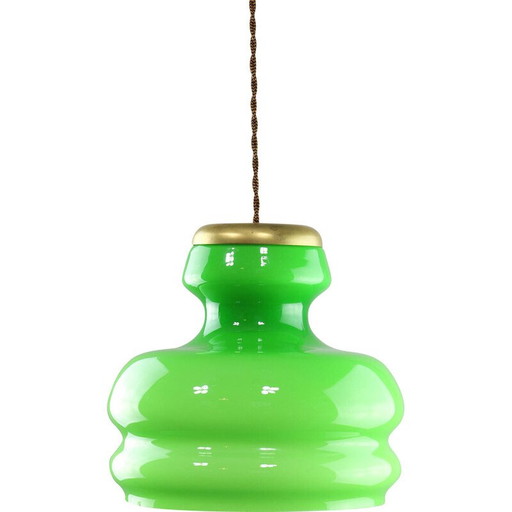 Vintage "Big Green" hanglamp van messing en glas, Italië