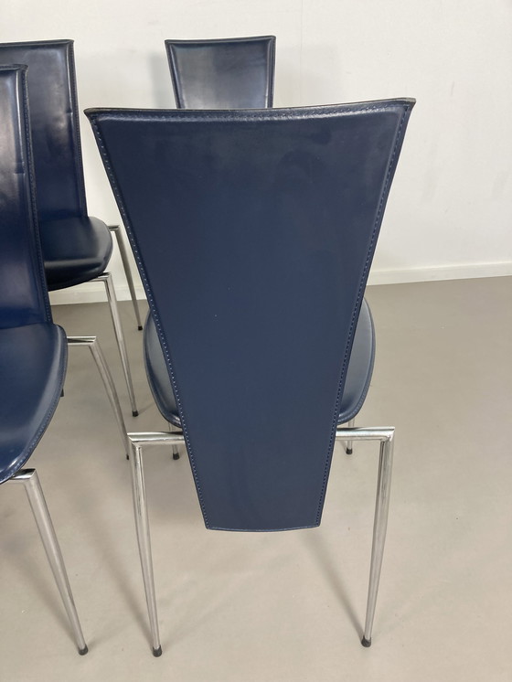 Image 1 of Set Van 6 Donkerblauwe  Leren Arper Italy Design Stoelen