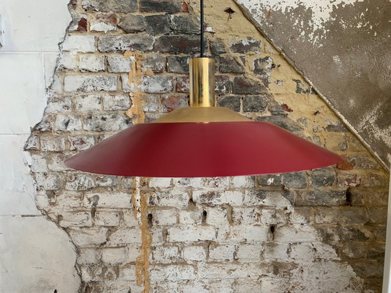 Image 1 of Grote vintage bordeauxrode en gouden hanglamp, Scandinavische stijl