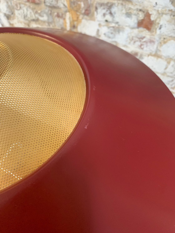Image 1 of Grote vintage bordeauxrode en gouden hanglamp, Scandinavische stijl
