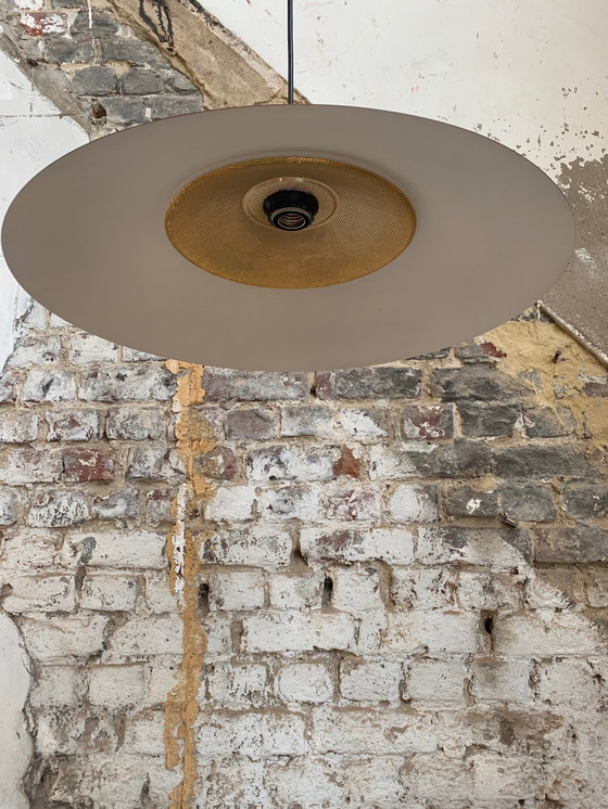 Image 1 of Grote vintage bordeauxrode en gouden hanglamp, Scandinavische stijl