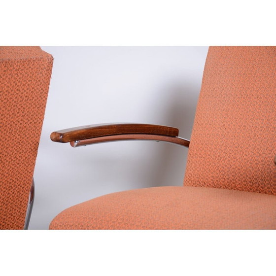 Image 1 of Paar vintage oranje Bauhaus fauteuils van Marcel Breuer voor Mucke Melder, jaren 1930