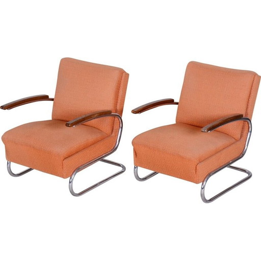 Paar vintage oranje Bauhaus fauteuils van Marcel Breuer voor Mucke Melder, jaren 1930