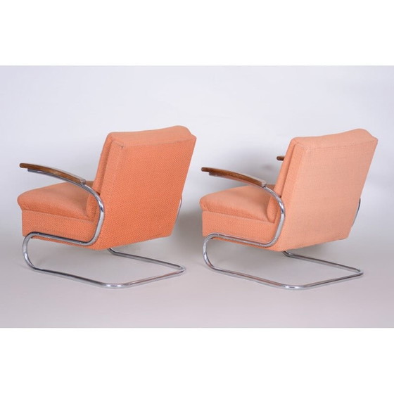 Image 1 of Paar vintage oranje Bauhaus fauteuils van Marcel Breuer voor Mucke Melder, jaren 1930
