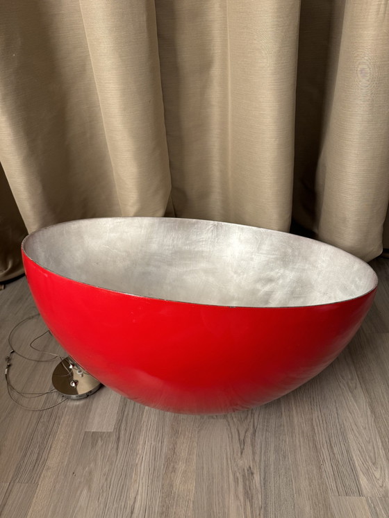 Image 1 of Vintage Grote Hanglamp 70 Cm Rood En Zilver Kleur