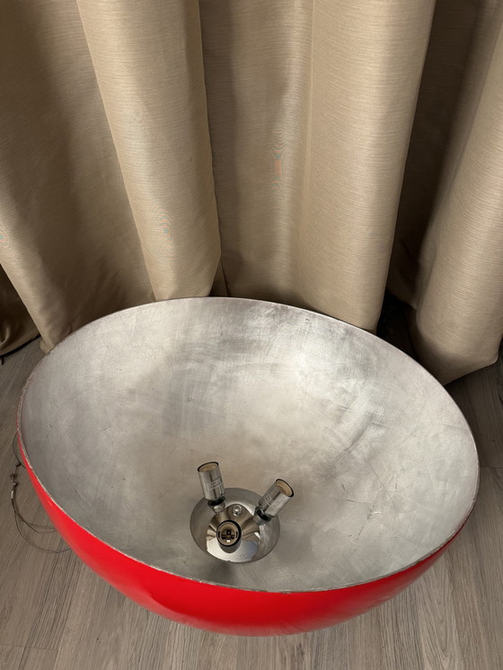 Image 1 of Vintage Grote Hanglamp 70 Cm Rood En Zilver Kleur