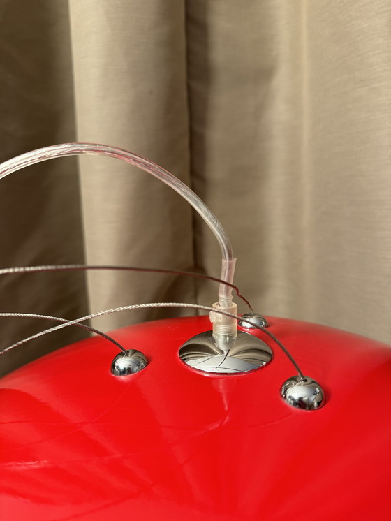 Image 1 of Vintage Grote Hanglamp 70 Cm Rood En Zilver Kleur