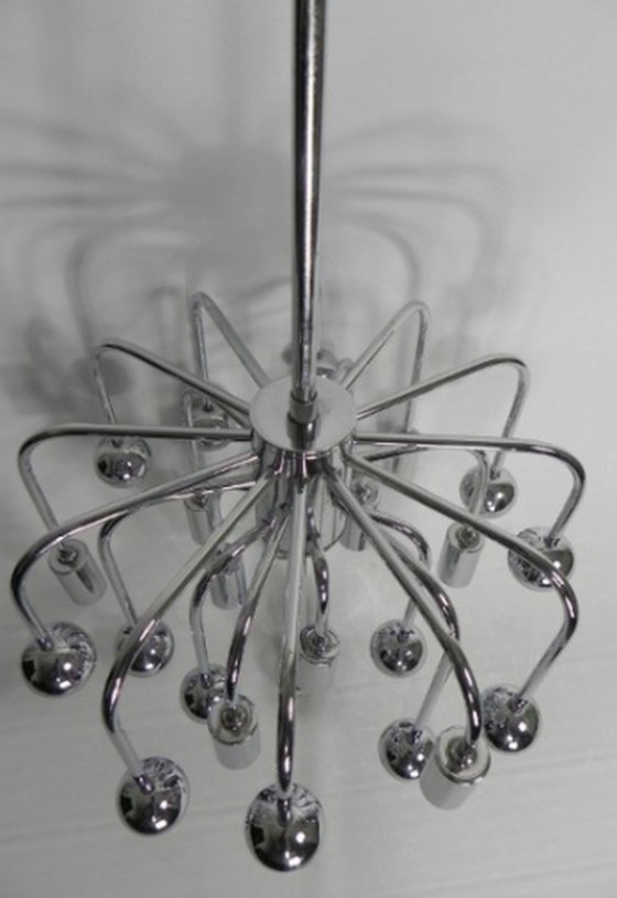 Image 1 of Vintage Spoetnik lamp met 9 lichtpunten en 16 chromen bollen