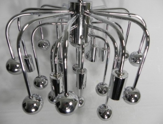 Image 1 of Vintage Spoetnik lamp met 9 lichtpunten en 16 chromen bollen