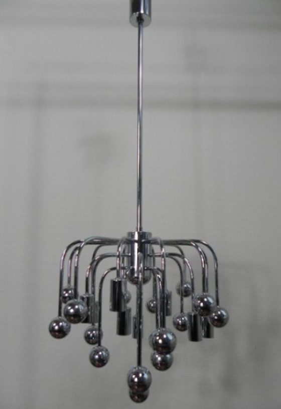 Image 1 of Vintage Spoetnik lamp met 9 lichtpunten en 16 chromen bollen