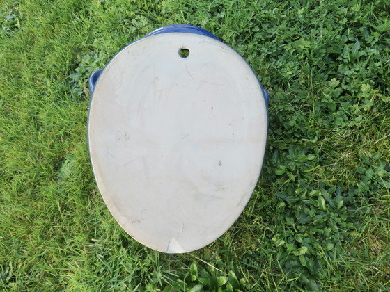 Image 1 of Bloempot muurschildering, blauw geglazuurd terracotta, Zuid-Frankrijk, 1990