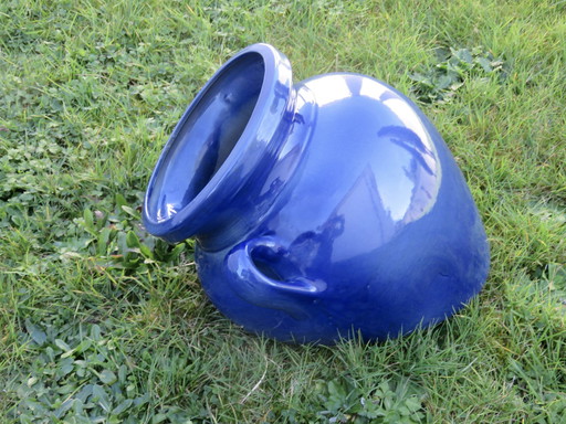 Bloempot muurschildering, blauw geglazuurd terracotta, Zuid-Frankrijk, 1990