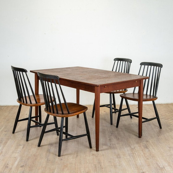 Image 1 of Vintage teakhouten eettafel met 2 verlengbladen, 1960