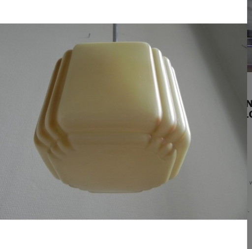 Art Deco hanglamp met kubusvormige beige bol