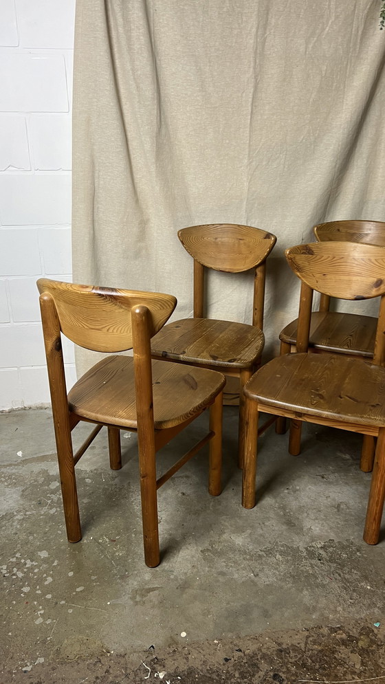 Image 1 of 5x Vintage grenen keuken stoelen, nieuwe gelakt, daumiller style