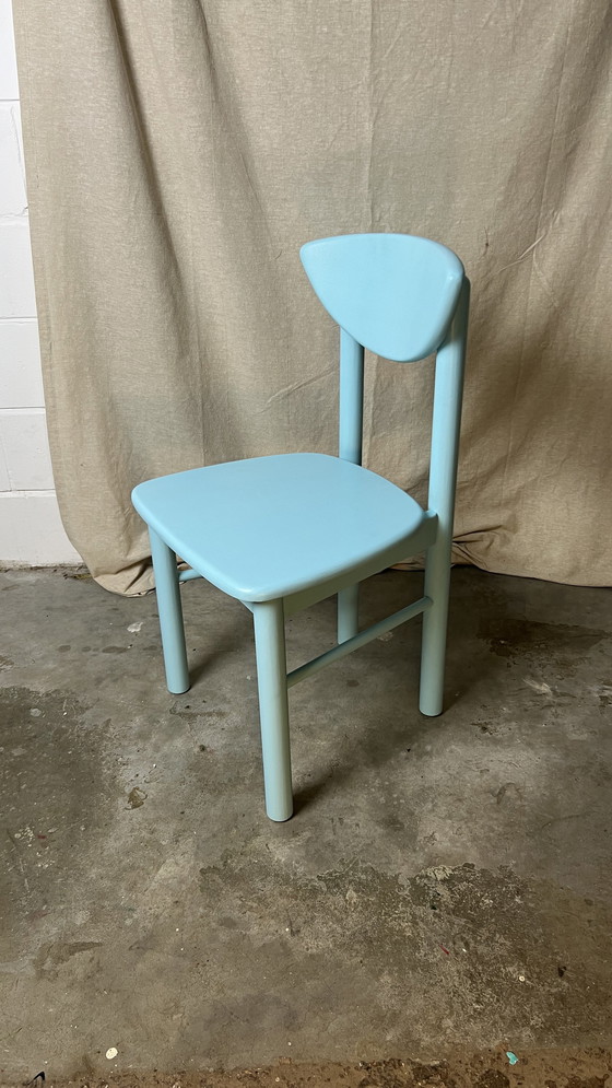 Image 1 of 5x Vintage grenen keuken stoelen, nieuwe gelakt, daumiller style