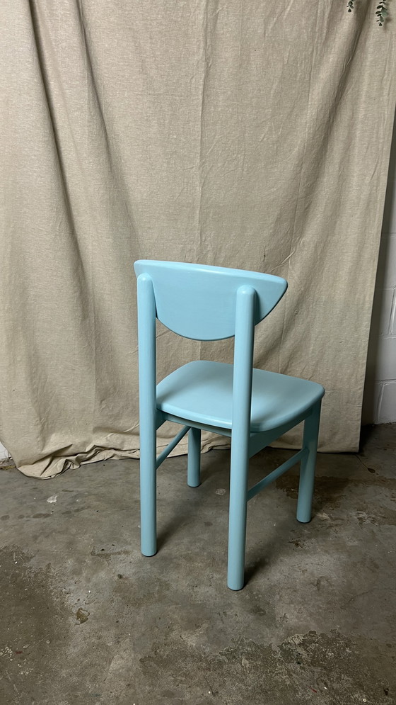 Image 1 of 5x Vintage grenen keuken stoelen, nieuwe gelakt, daumiller style