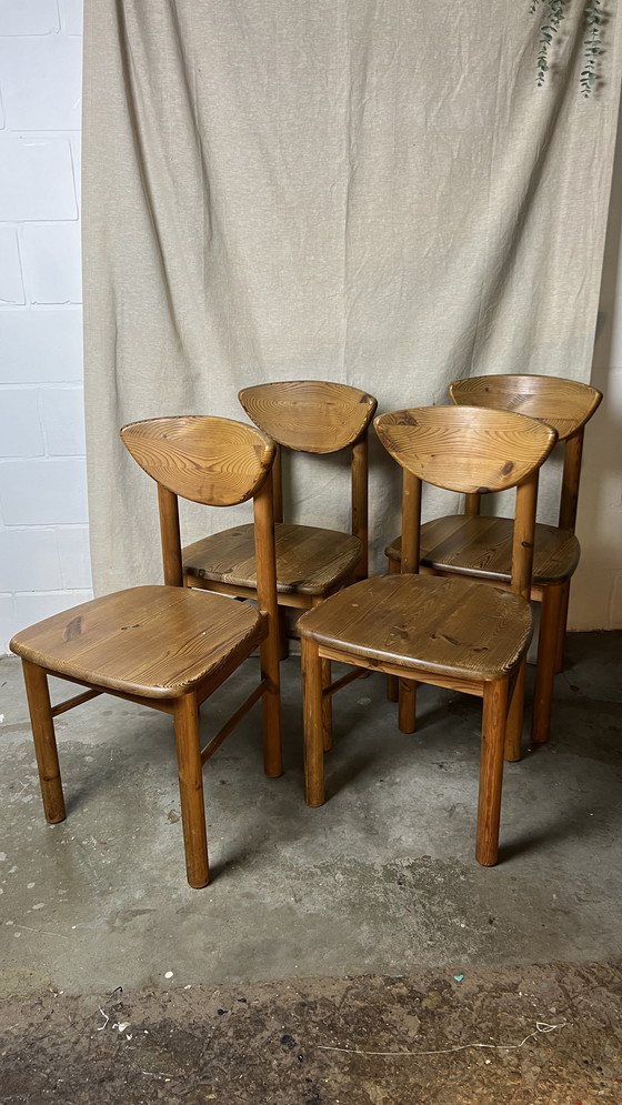 Image 1 of 5x Vintage grenen keuken stoelen, nieuwe gelakt, daumiller style