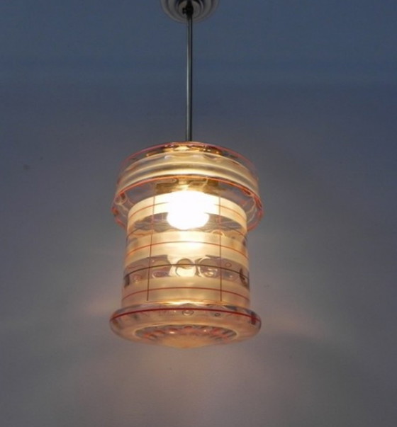 Image 1 of Art deco hanglamp met roze glazen kap