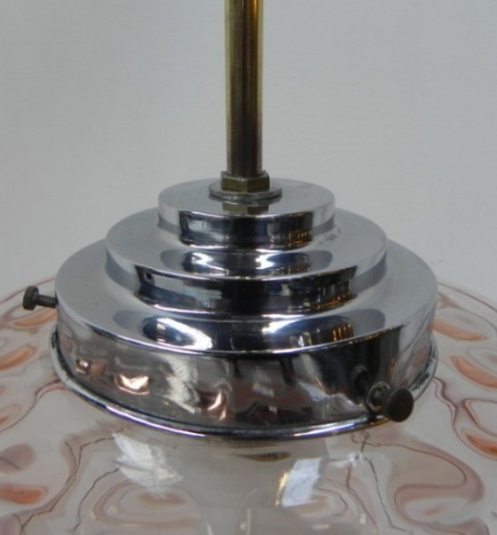 Image 1 of Art deco hanglamp met roze glazen kap