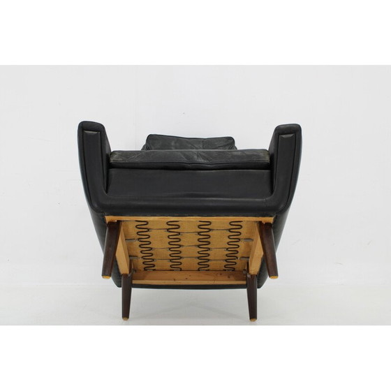 Image 1 of Vintage fauteuil met hoge rug in massief beuken en leer, Denemarken 1970