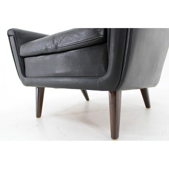 Image 1 of Vintage fauteuil met hoge rug in massief beuken en leer, Denemarken 1970
