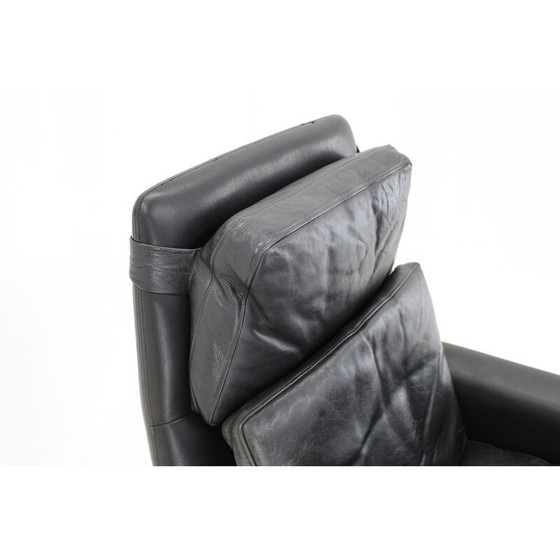 Image 1 of Vintage fauteuil met hoge rug in massief beuken en leer, Denemarken 1970