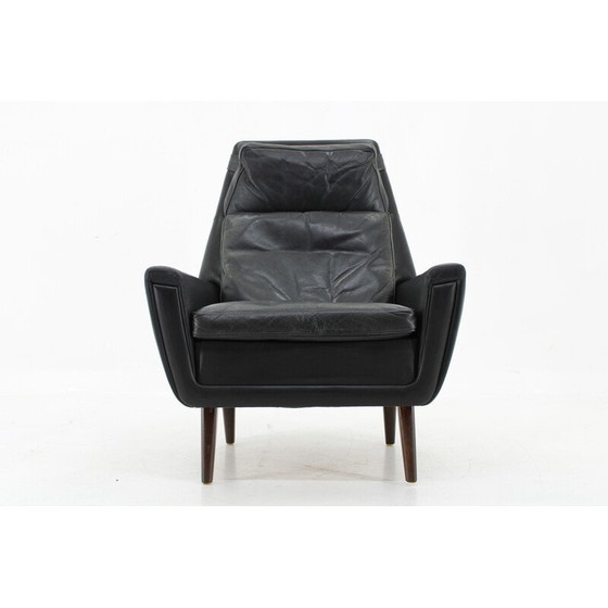 Image 1 of Vintage fauteuil met hoge rug in massief beuken en leer, Denemarken 1970
