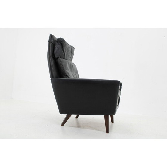 Image 1 of Vintage fauteuil met hoge rug in massief beuken en leer, Denemarken 1970