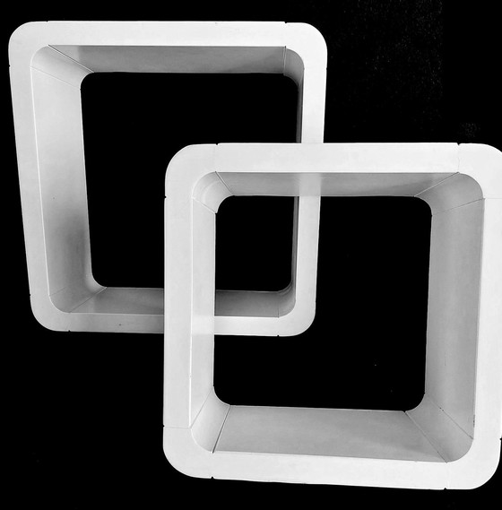 Image 1 of Vintage Planken - 2 Modulaire Eenheden - Gelakt Hout - 1970-1980