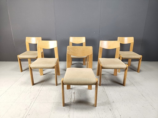 Vintage Brutalistische Eetkamerstoelen Set Van 6 - 1970S