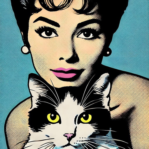 Popart Poster Op Doek 'Woman & Cat'