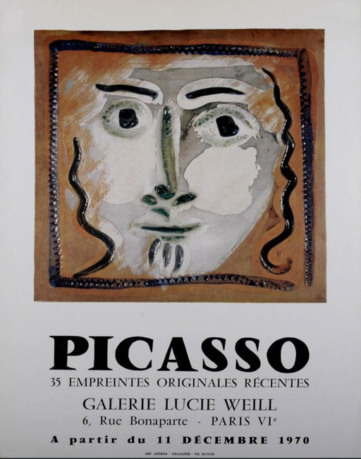 Origineel affiche Picasso Tentoonstelling Galerie Lucie Weill, 1970