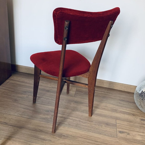 Image 1 of Paar vintage stoelen van rood fluweel en hout, 1960