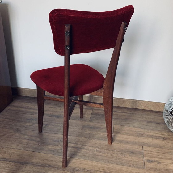 Image 1 of Paar vintage stoelen van rood fluweel en hout, 1960