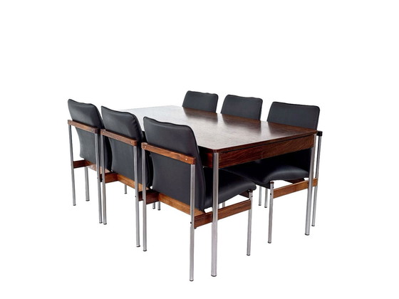 Image 1 of 6X Vintage Palissander Eetkamerstoelen Van C. Denekamp Voor Thereca