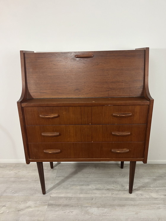 Image 1 of Vintage Scandinavische Deense Design Teakhouten Secretaire