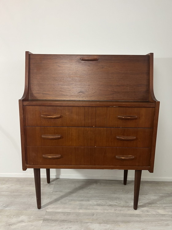 Image 1 of Vintage Scandinavische Deense Design Teakhouten Secretaire