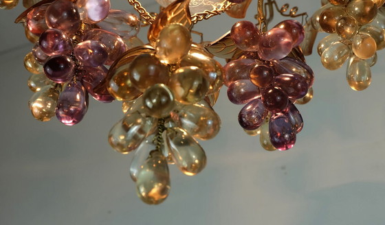 Image 1 of Zeldzame palwa midden eeuw CHANDELIER 1970 kristal glas en verguld messing druiven en bladeren