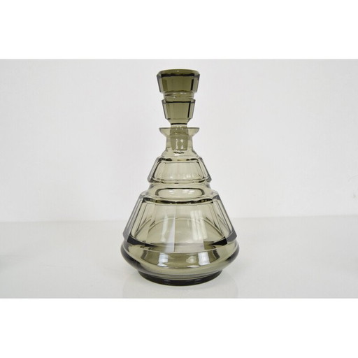 Vintage Art Deco glazen karafset, Tsjecho-Slowakije jaren 1930