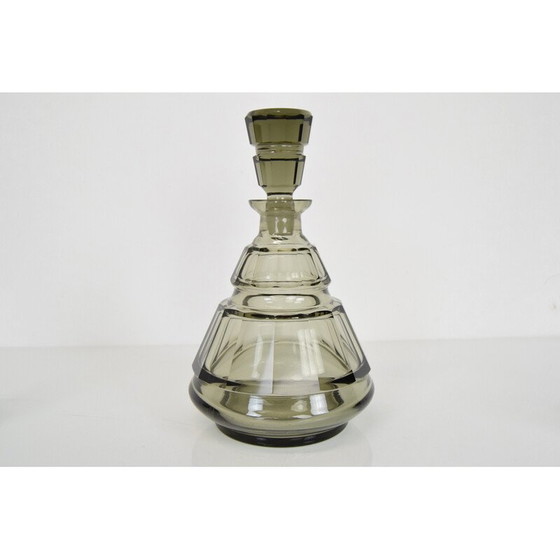 Image 1 of Vintage Art Deco glazen karafset, Tsjecho-Slowakije jaren 1930
