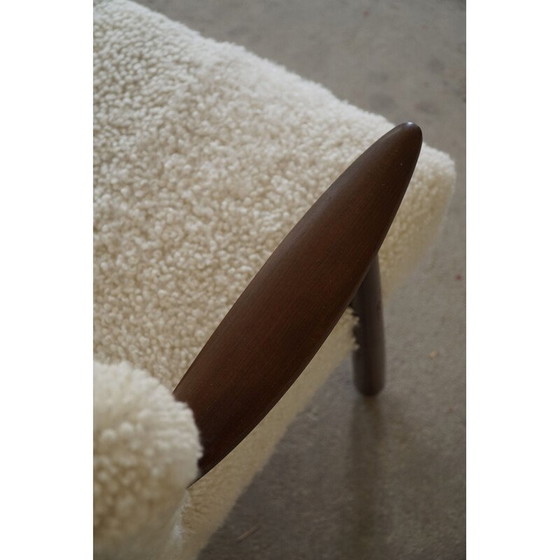 Image 1 of Paar vintage lamswollen en massief beuken fauteuils, Denemarken 1960