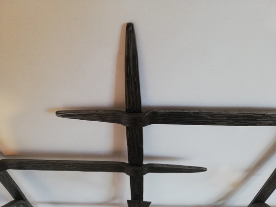 Image 1 of Mid Century Brutalist Garderobe - Spiegel / Kapstok - Smeedijzer