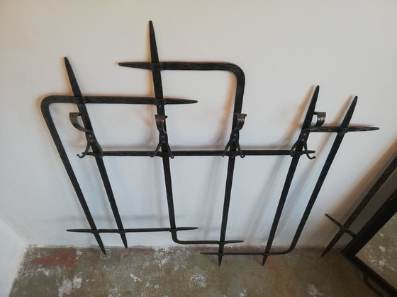 Image 1 of Mid Century Brutalist Garderobe - Spiegel / Kapstok - Smeedijzer