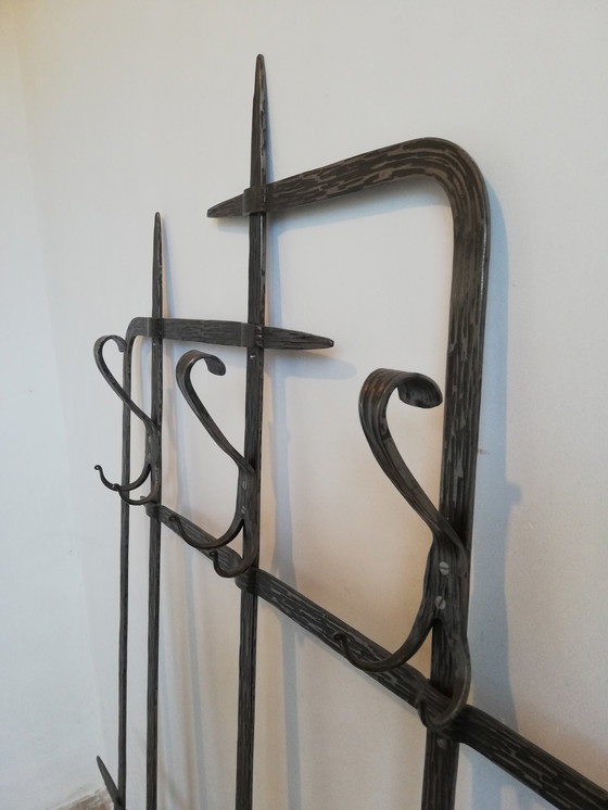 Image 1 of Mid Century Brutalist Garderobe - Spiegel / Kapstok - Smeedijzer